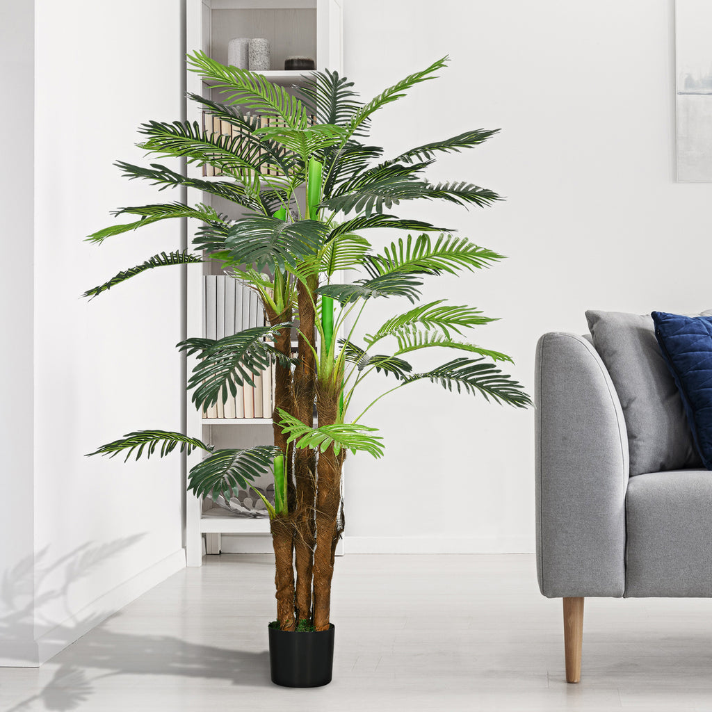 Palmier Artificiel H.1,6 m Arbre Artificiel Tronc Branches Lichen Feuilles Grand réalisme Pot Inclus