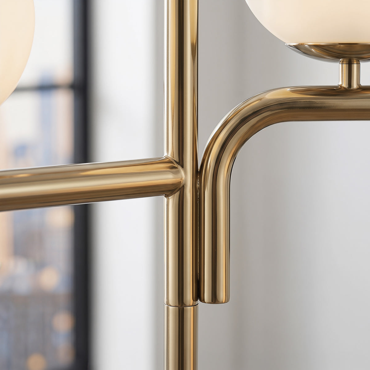 Lampadaire sur Pied Salon à Double Tête, Lampe sur Pied avec 3 Températures de Lumière, Abat-Jour en Verre, Doré