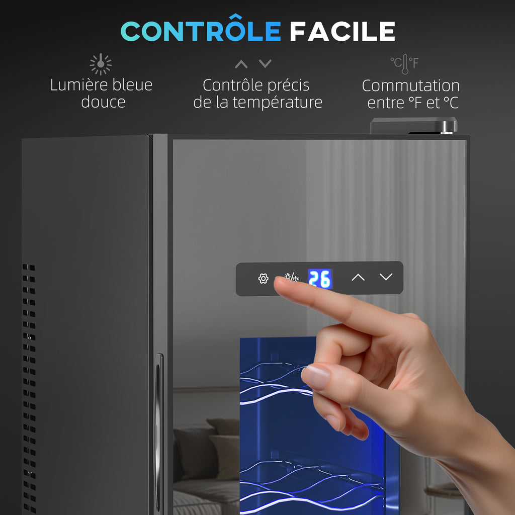 Cave à vin 12 bouteille 30L thermoélectrique double et silencieux avec porte en verre, LED, écran numérique, noir
