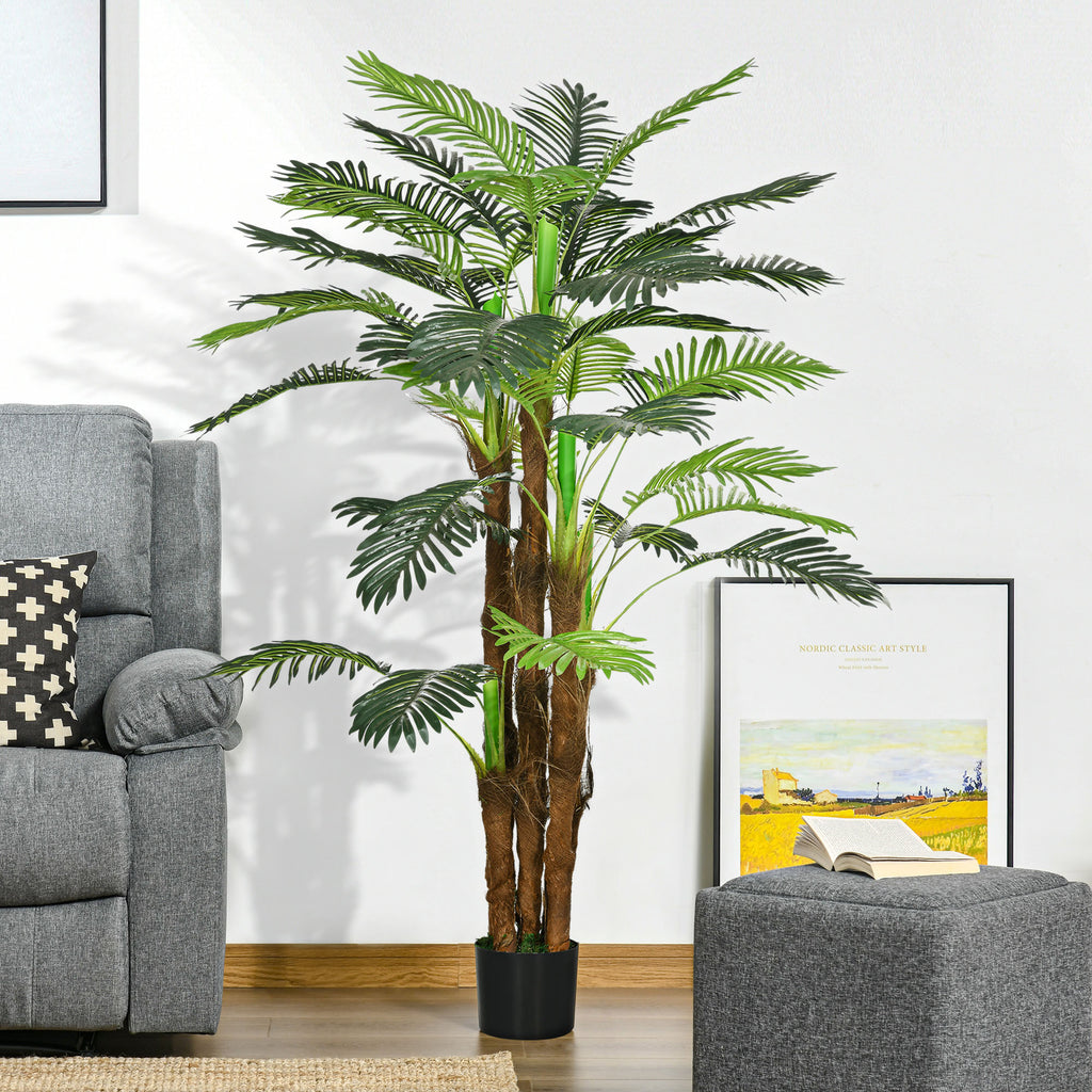 Palmier Artificiel H.1,6 m Arbre Artificiel Tronc Branches Lichen Feuilles Grand réalisme Pot Inclus