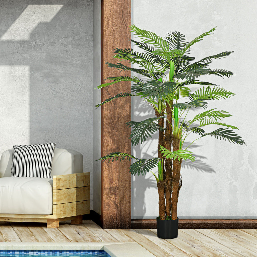 Palmier Artificiel H.1,6 m Arbre Artificiel Tronc Branches Lichen Feuilles Grand réalisme Pot Inclus