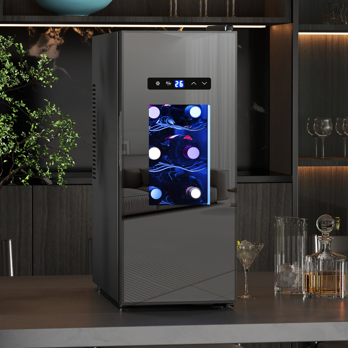 Cave à vin 12 bouteille 30L thermoélectrique double et silencieux avec porte en verre, LED, écran numérique, noir