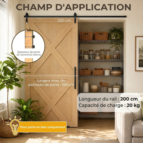 200 CM Rail porte coulissante quincaillerie de rail pour porte de grange simple en acier acier au carbone