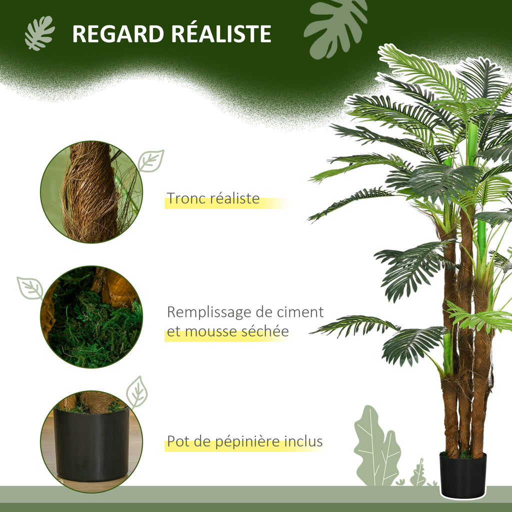 Palmier Artificiel H.1,6 m Arbre Artificiel Tronc Branches Lichen Feuilles Grand réalisme Pot Inclus