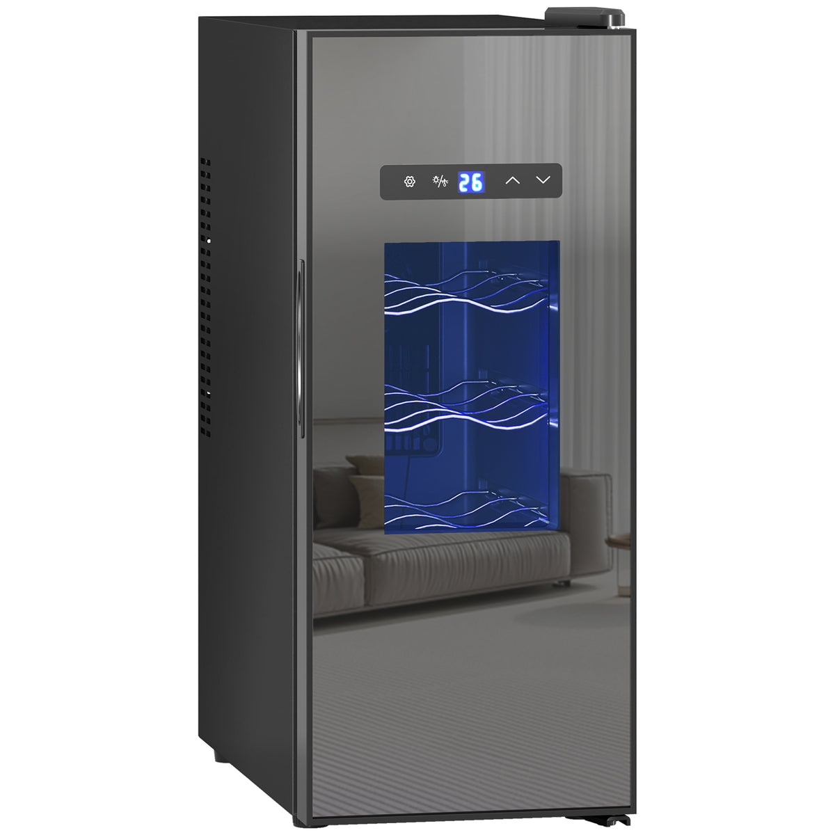 Cave à vin 12 bouteille 30L thermoélectrique double et silencieux avec porte en verre, LED, écran numérique, noir