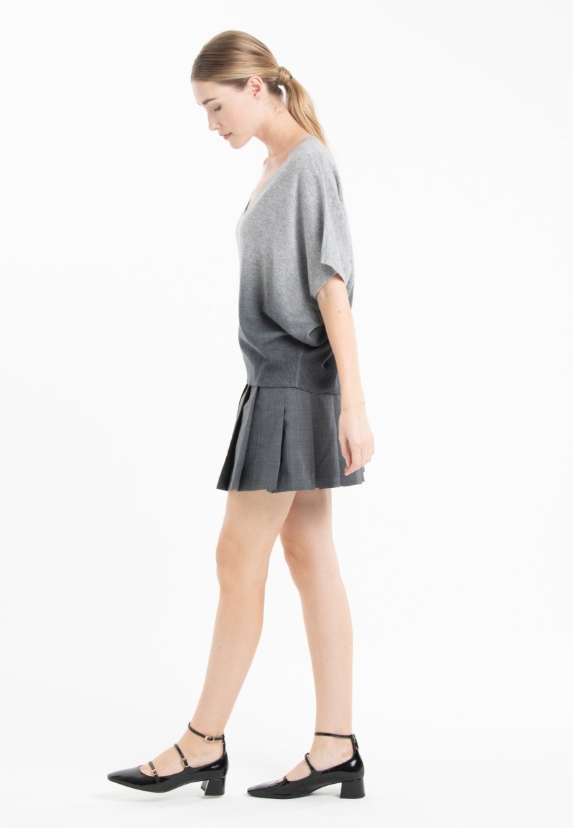 Pull col V manches chauve-souris femme en cachemire tie & dye gris clair & gris anthracite - RIA 7B