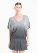 Pull col V manches chauve-souris femme en cachemire tie & dye gris clair & gris anthracite - RIA 7B