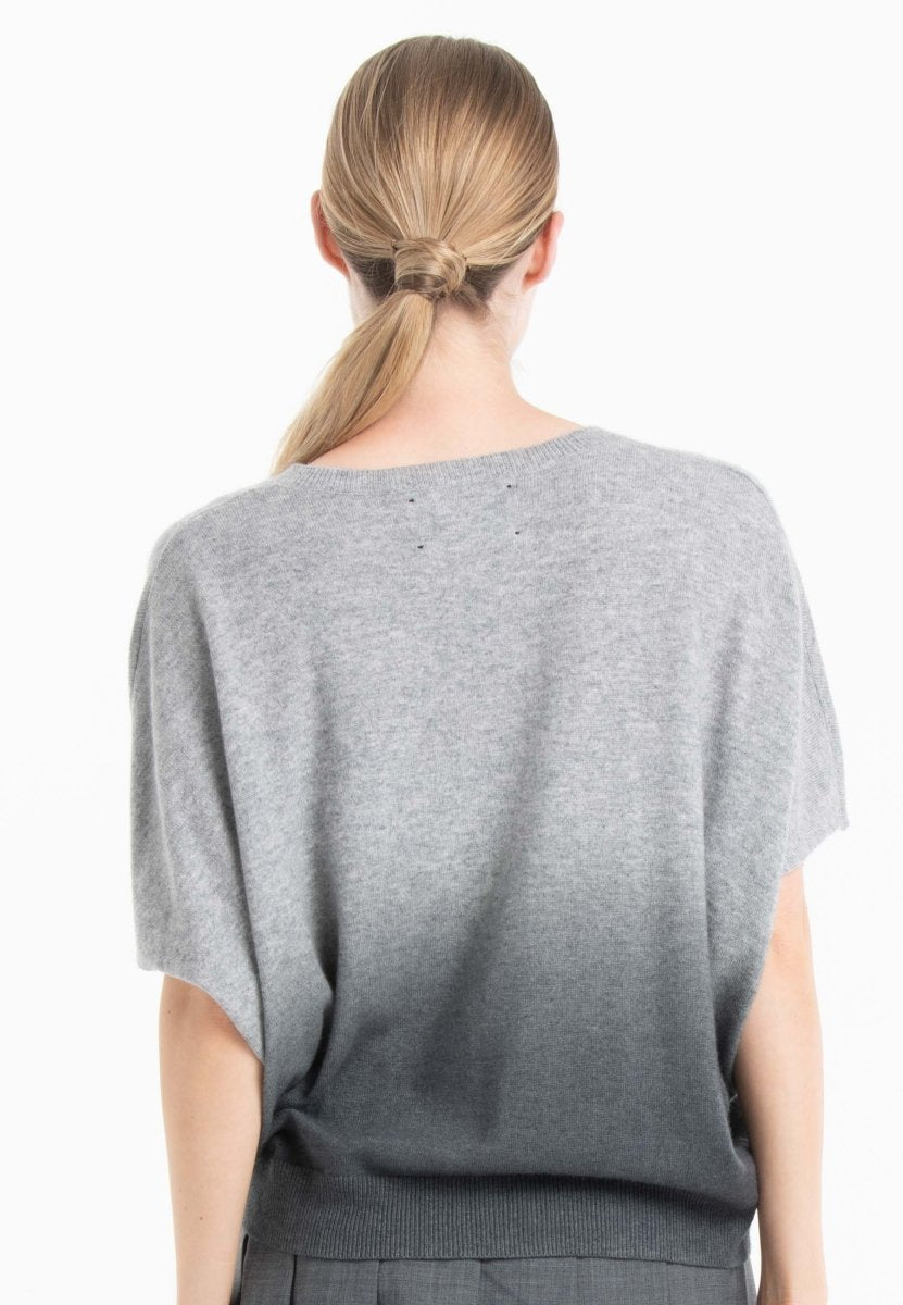 Pull col V manches chauve-souris femme en cachemire tie & dye gris clair & gris anthracite - RIA 7B