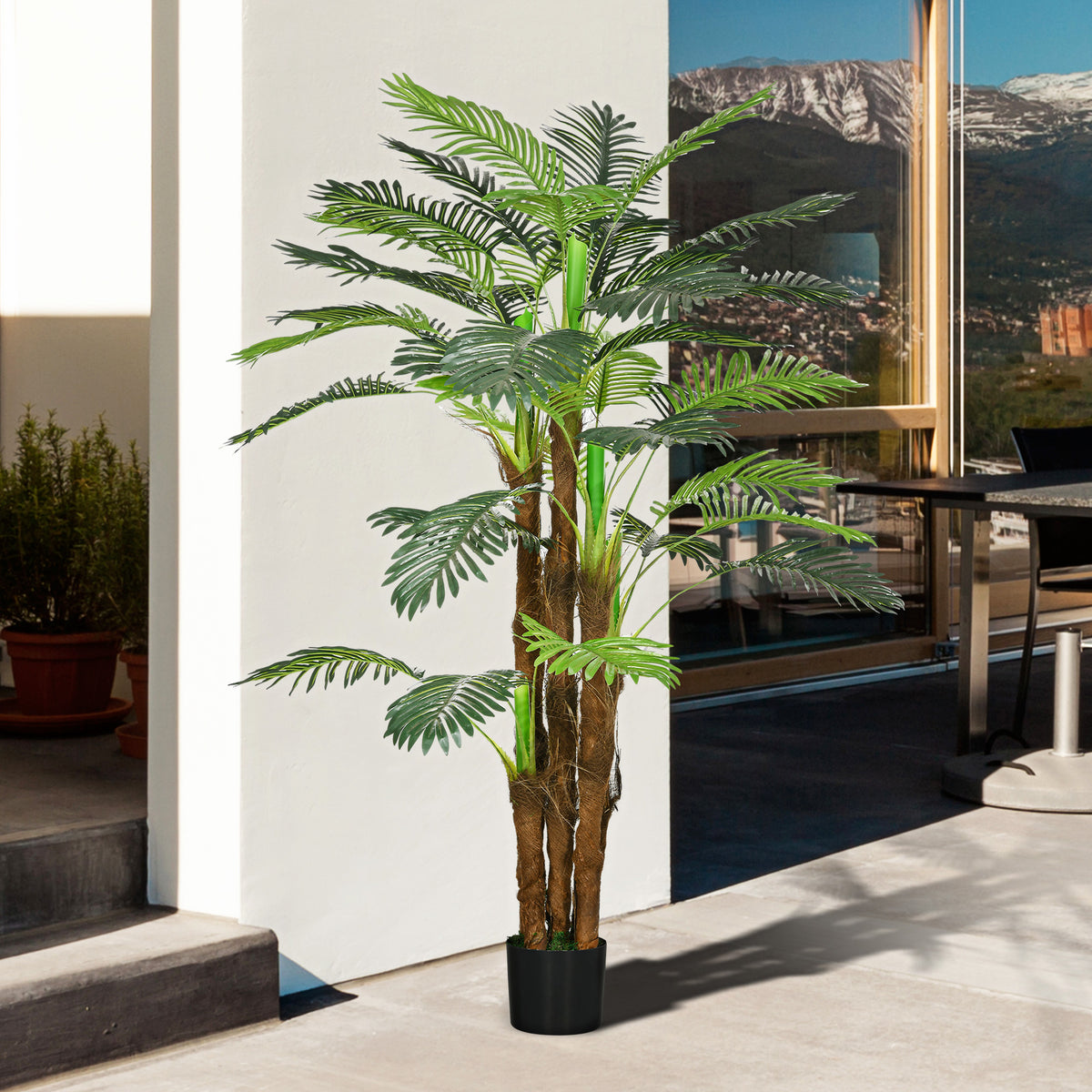 Palmier Artificiel H.1,6 m Arbre Artificiel Tronc Branches Lichen Feuilles Grand réalisme Pot Inclus